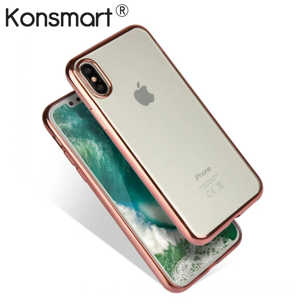 

Luxury Sillicone Soft Case for iPhone X Crystal Clear Plating Back Cover For Apple iPhone 6 6S 7 8 Plus XS Max XR KONSMART