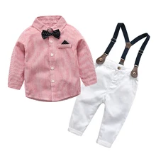Children Clothing 2019 Autumn Boys Clothes Shirt+white Pants 4pcs Outfit Kids Clothes Boy Suit Set For Toddler Clothing Sets boys clothing sets spring autumn children clothing boys clothes striped long sleeve t shirt denim pants kids clothes set for boy