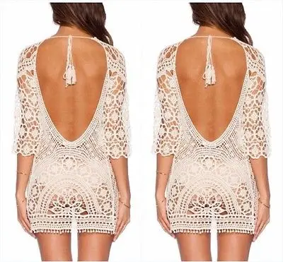 

Summer Women Sexy Swimsuit Lace Crochet Bikini Cover Up Swimwear Beach Dress New