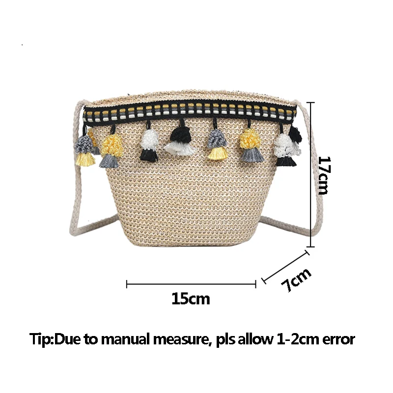New Fashion Women Tassel Straw Bags INS Popular Female Handbag Summer Casual Lady Shoulder Bag Travel Mini Knit Crossbody SS3297 (3)