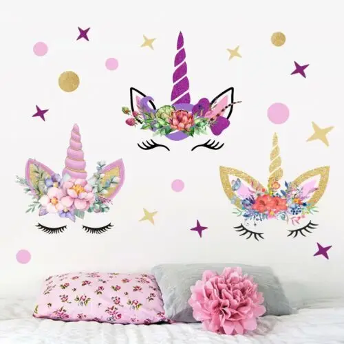 

FAROOT 3Pcs Fairy Lovely Unicorn Wall Stickers Stars Dots Girls Kids Room Decor Decal