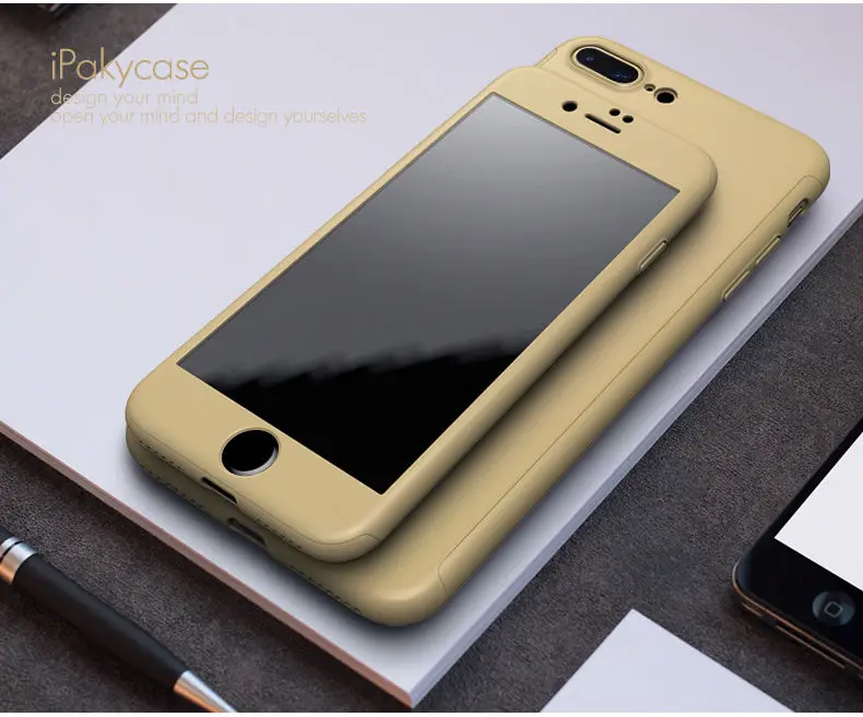 iphone 8 plus silicone case iPaky Full Body Cover Case For iPhone 7 360 Degree Hard PC Protective Shell For iPhone 7 Plus + Tempered Glass iphone 8 plus phone case