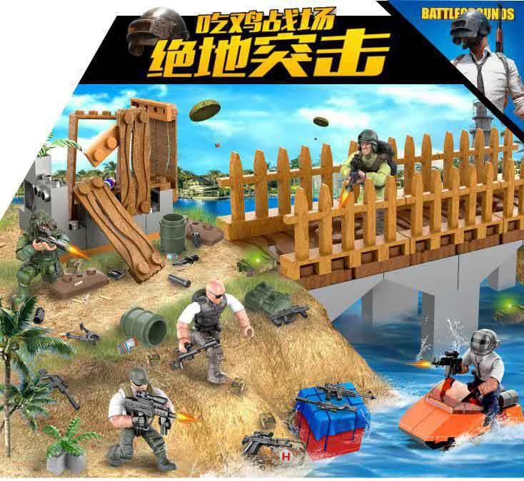 

Hot 1:36 scale military GAME pubg scenes army action figures mega block weapon gun Ghillie suit Rescue Kit building bricks toys