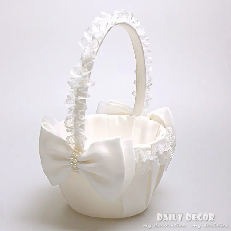 High Q Flower Satin Wedding Basket Lace Bow Bridal Basekets High Q Flower Satin Wedding Basket Lace Bow Bridal Basekets Accessories Cestas De Casamento Boda Free Shipping In Party Diy Decorations From