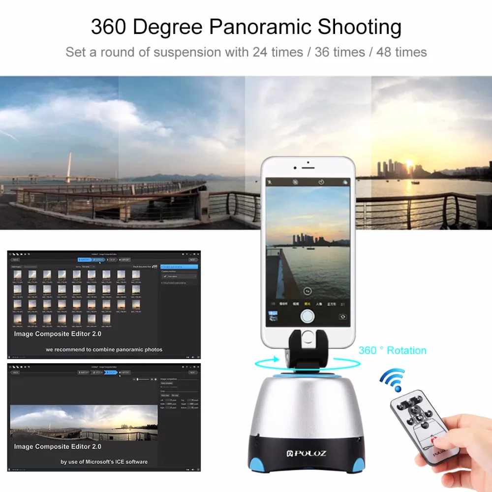 PULUZ вращение на 360 градусов панорамирование вращающаяся панорамная головка штатива с пультом дистанционного управления стабилизатор для Iphone GoPro DSLR камер