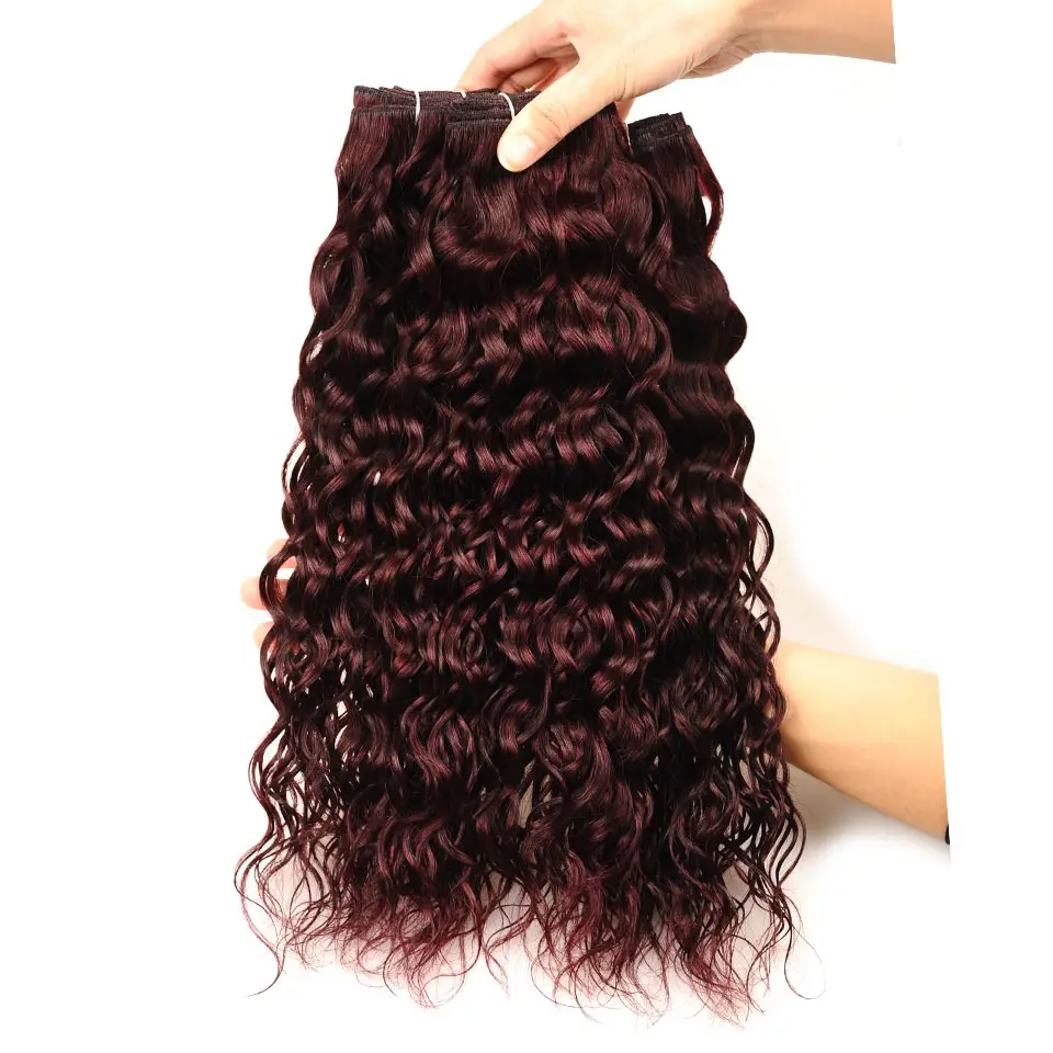 Бразильские волосы плетение 3 пучки с закрытием бордовые водяные волны пучки с закрытием красный 99J Pinshair толстые человеческие волосы не