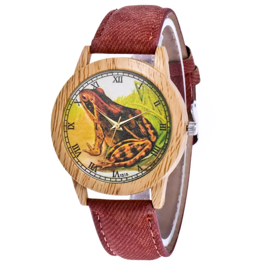 

Trendy Quartz Watch Cowboy Cloth Strap Frog Pattern Round Dial Quartz Watches Exquisite Workmanship Casual High Quality