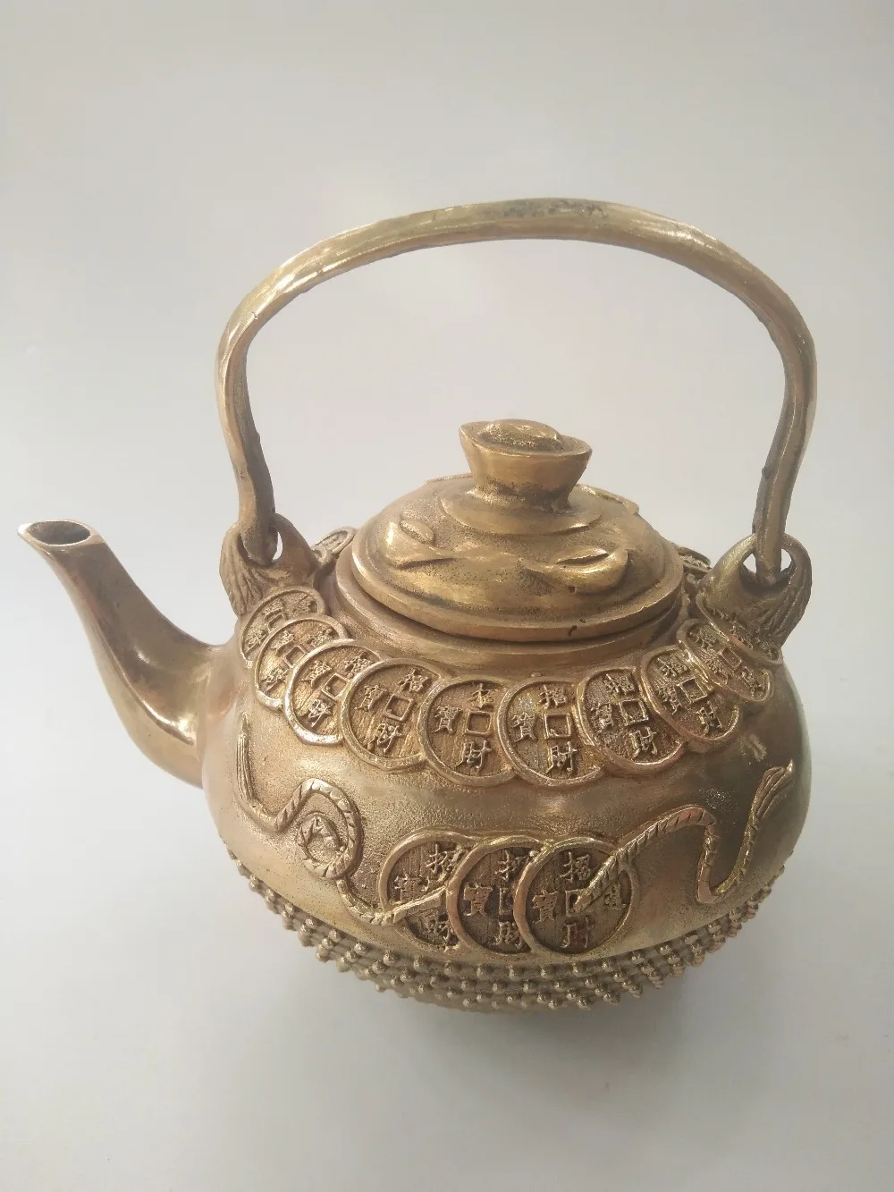 Copper Fortune Treasure Teapot Wine Pot Statue Home Decoration Crafts