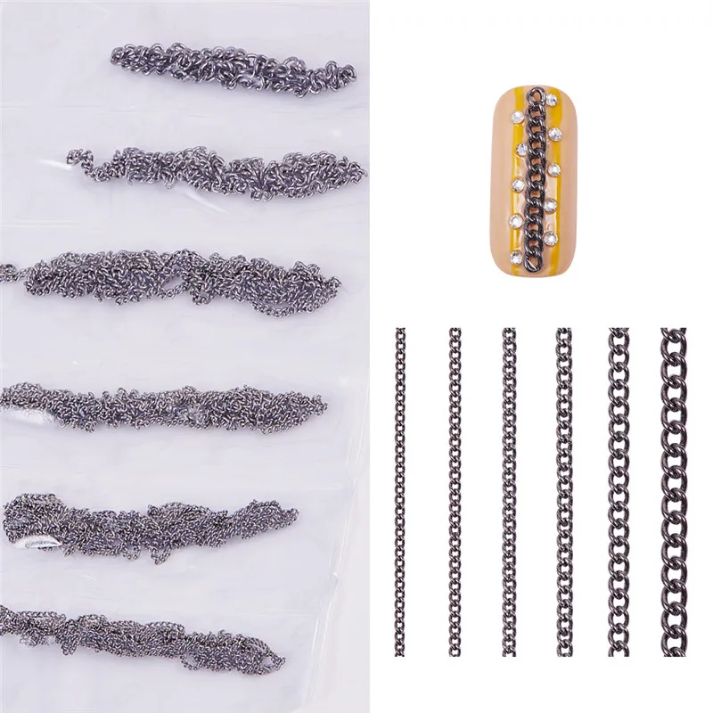 1 упаковка 6 шт металлическая цепочка для дизайна ногтей украшения Шпильки цепь 3D аксессуары для ногтей - Цвет: O