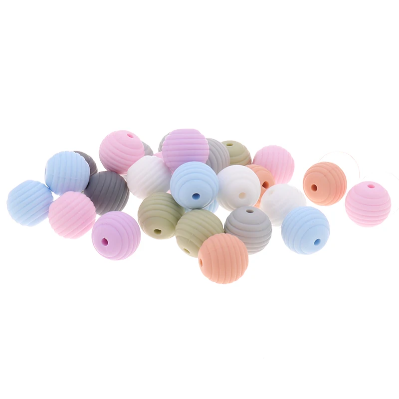 

10pc Silicone Threaded Beads 15mm Spiral Bpa Free Round Baby Chewable Teething Necklace DIY Pacifier Soothing Clip Chain Teether