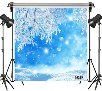 

LB Polyester & Vinyl Branches Covered With Snow Blue Bokeh Shining Polka Dots Backgrounds For Photo Studio Photography Backdrops