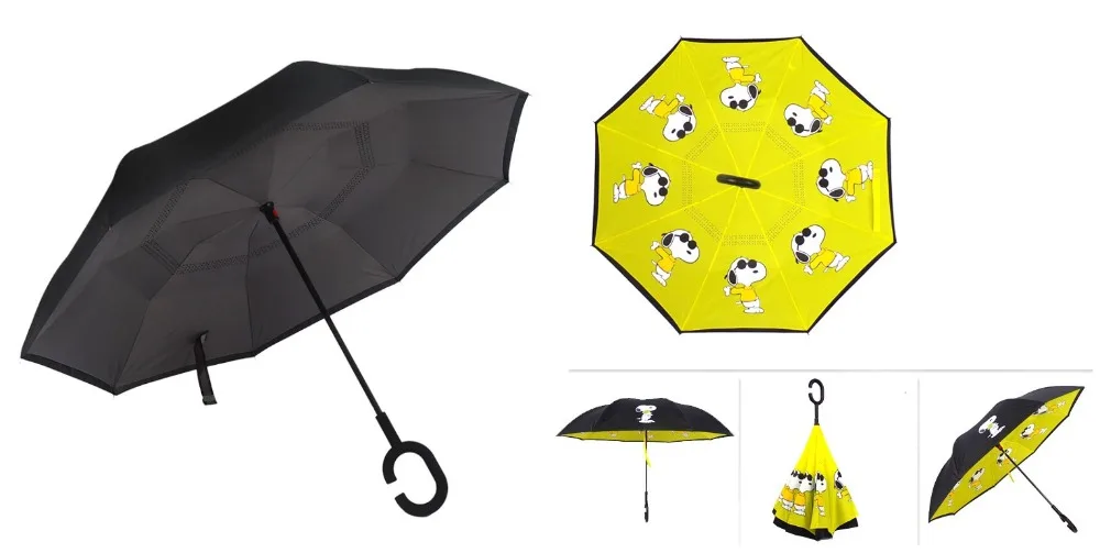 16.Folding Reverse Umbrella Double Layer Inverted Windproof Car rain Women men kids Umbrellas C-Hook Hands sun parasol