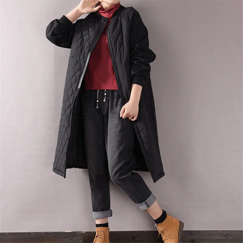 2018 New Autumn Winter Women's Parka Coat Warm Jacket Women Thin Cotton Quilted Coat Plus Size Stand Collar Black Parkas A1561