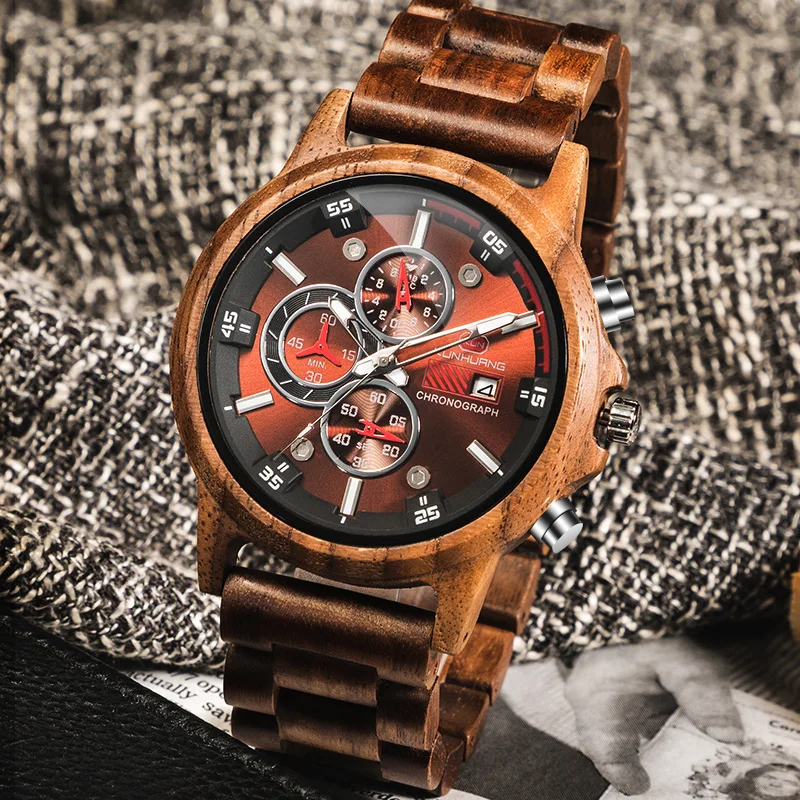 

Wooden Watch Men Relogio Masculino Top Brand Luxury Sport Outdoor Stylish Chronograph Military Quartz Wood Watches
