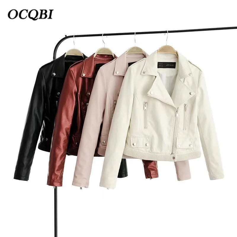 

Bomber Streetwear Pink PU 2018 Women Motorcycle Outerwear Leather Parkas Wine Crop Jacket Plus Size