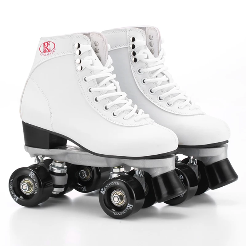 

LK715 Adults Roller Skates Double Row 4 PU Wheel Skating Shoes Lace-up White Skates Men Women Sneakers Size 35-44