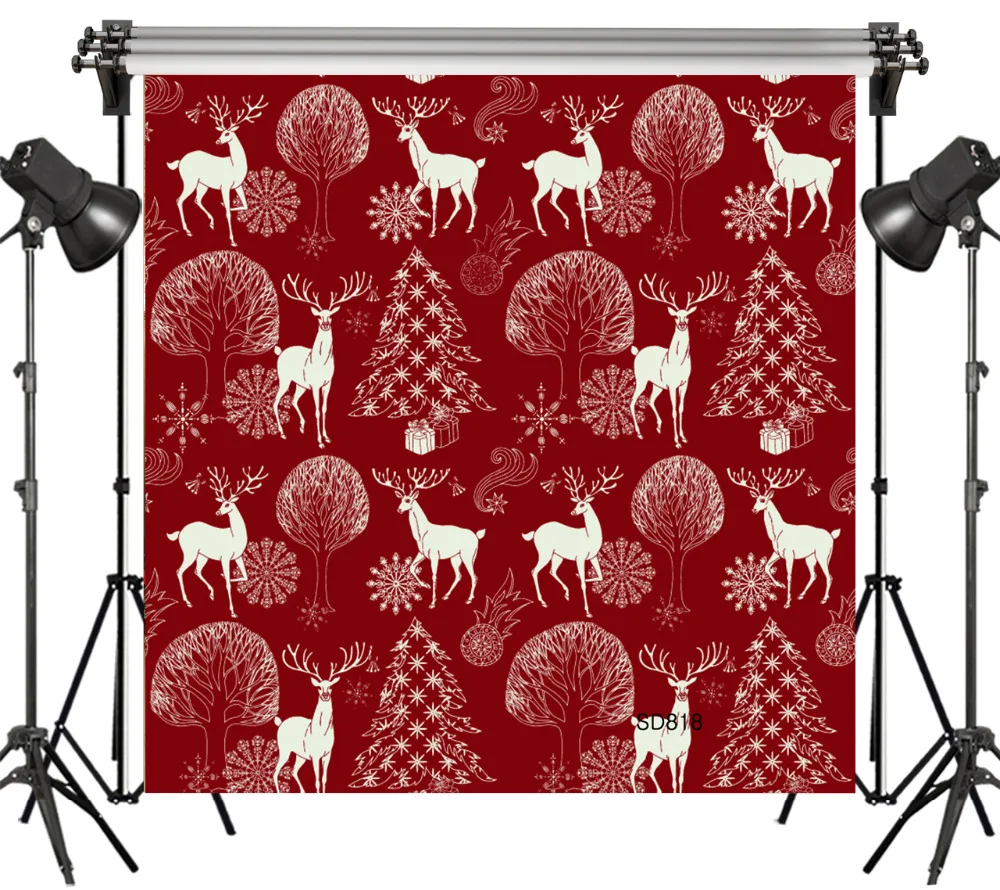 

Vinyl National style Christmas Tree White Reindeer Pattern 8X8FT Studio Backdrop Photography Photo Props Photographic Background