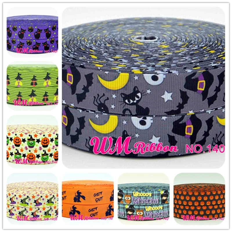 

Q&N ribbon 7/8inch 22mm halloween bat printed grosgrain ribbon webbing 50yards/roll for sport hair tie hair bow headband