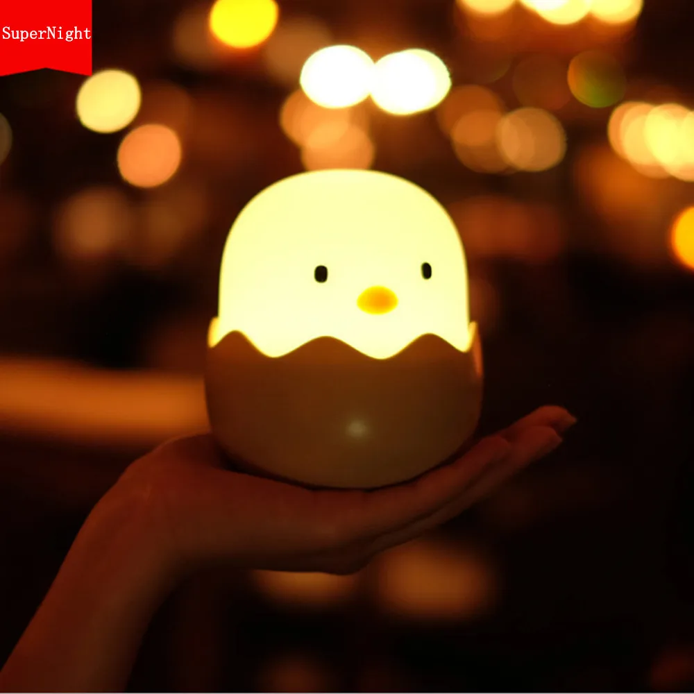Warm White Ambient Night Light Cute Cartoon Egg Shell Chicken Tumbler Rechargeable Touch Bedroom Lamp for Girl Chilren Gift Toy (1)