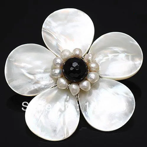 

New Arriver 4-20mm White color Shell MOP Natural Pearl Crystal Beads Flower Pin Brooch Pendant 57mm Handcrafted Fashion Jewelry