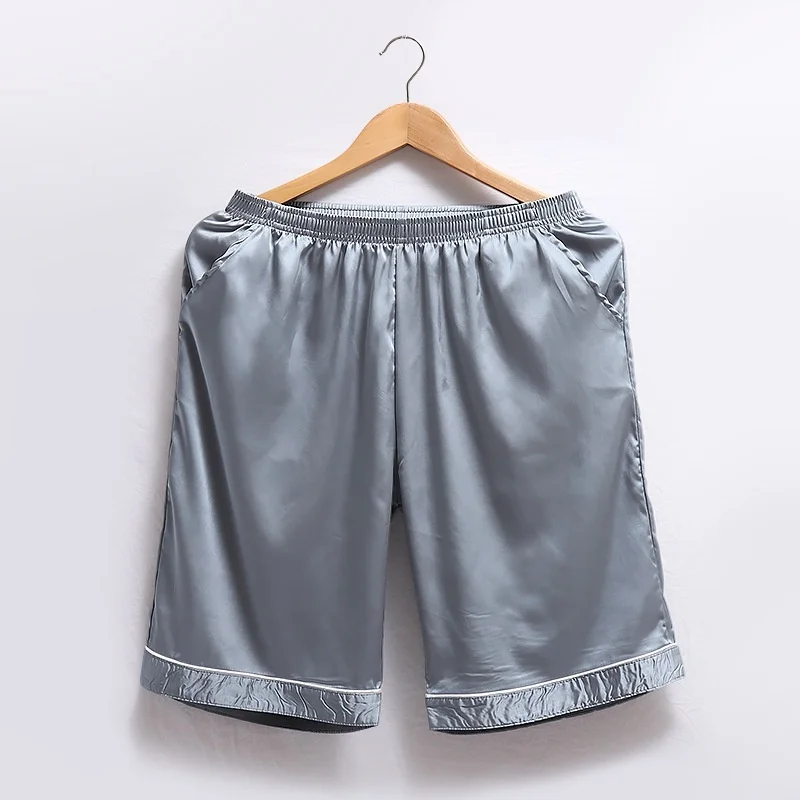 Мужские шелковые атласные пижамы шорты брюки для отдыха Пляжные Шорты повседневные брюки пижамы мужские однотонные 925-117 - Цвет: grey