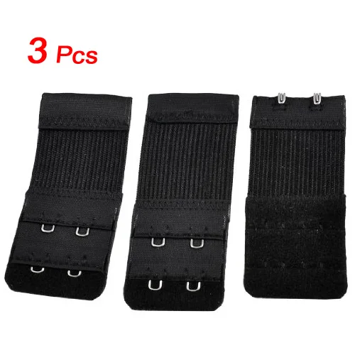 

3pcs Woman 2 x 2 Hook and Eye Tape Elastic Extension Bra Extender Black