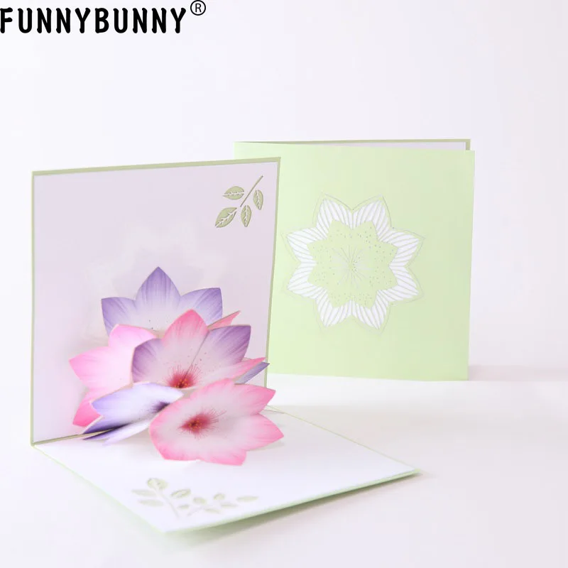  FUNNYBUNNY Greeting Cards Handmade Birthday Wedding Invitation 3D Pop Up Card Flower - 33053936163