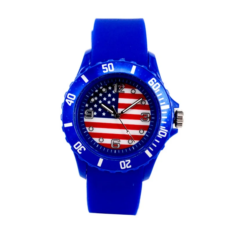 

Flag Pattern Print Watches Football Quartz Watch Silicone Soft Comfortable Sports Wristwatches Relogio Masculino
