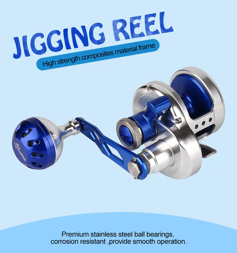 25KG Full Metal Saltwater Slow Jigging Fishing Reel 6.11 9+2BB Sea Boat Drum Trolling Wheel LeftRight, BlueBlack  (1)