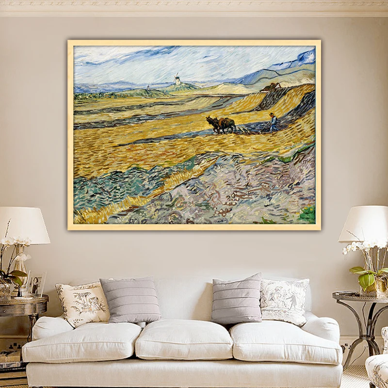 

Van Gogh landscape with plowman diy by numbers art paint impressionist landscape decorative adult hand drawing living room
