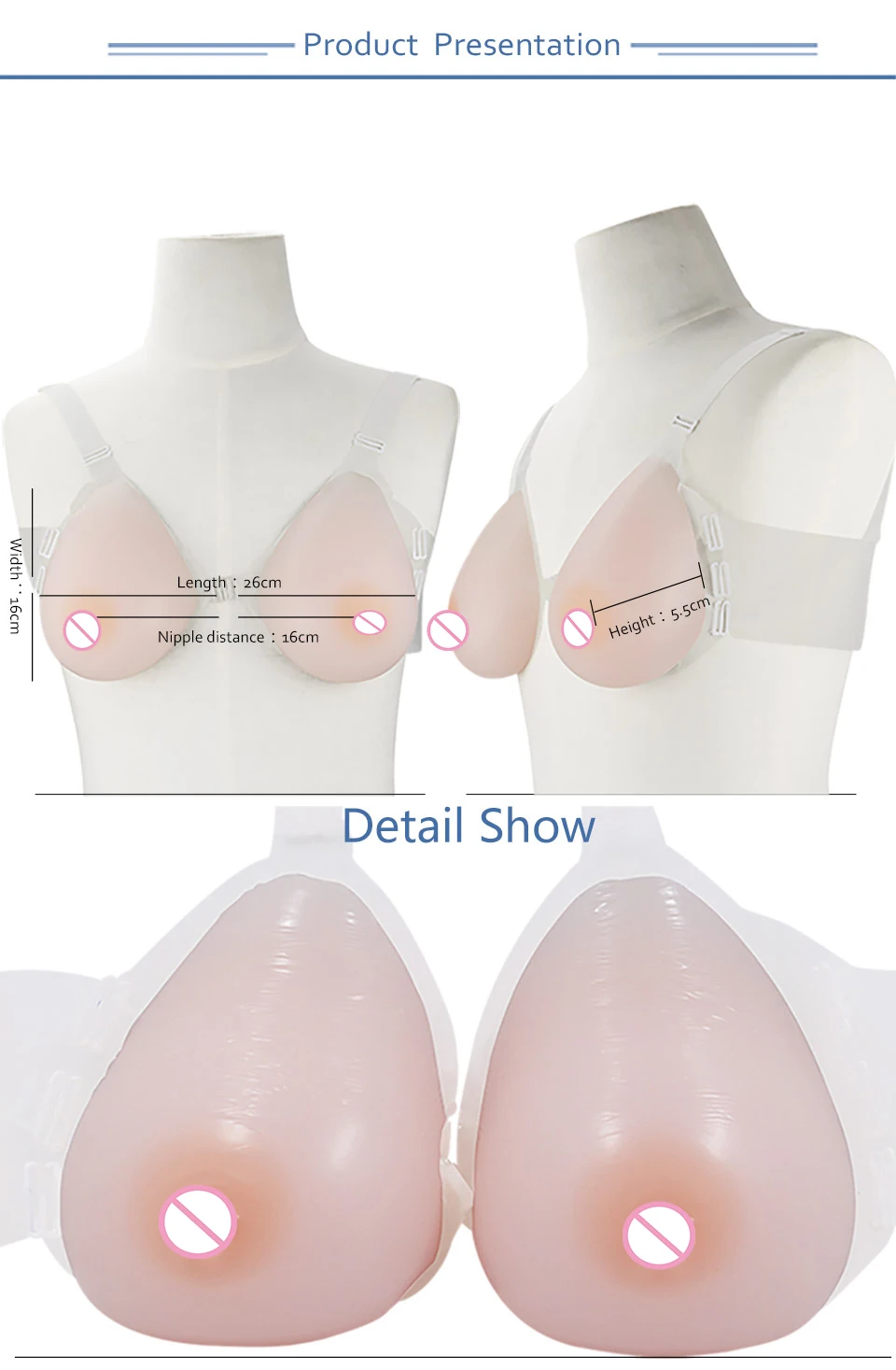 Komaynaly One Pair Silicone Breast Forms Strap-On False Boobs False Breasts For Crossdresser Mastectomy Transgender 800g 1000g (2)