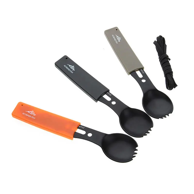 Outdoor Camping Multipurpose Tools Fork Knife Spoon Fork Bottle Opener Tainless Steel Cutlery Hiking Survival Whistle Travel Kit (2)