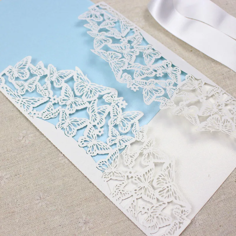 

Бабочка пригласительная открытка на день рождения крестины белые мерцающие свадебные приглашения с бандажом на живот