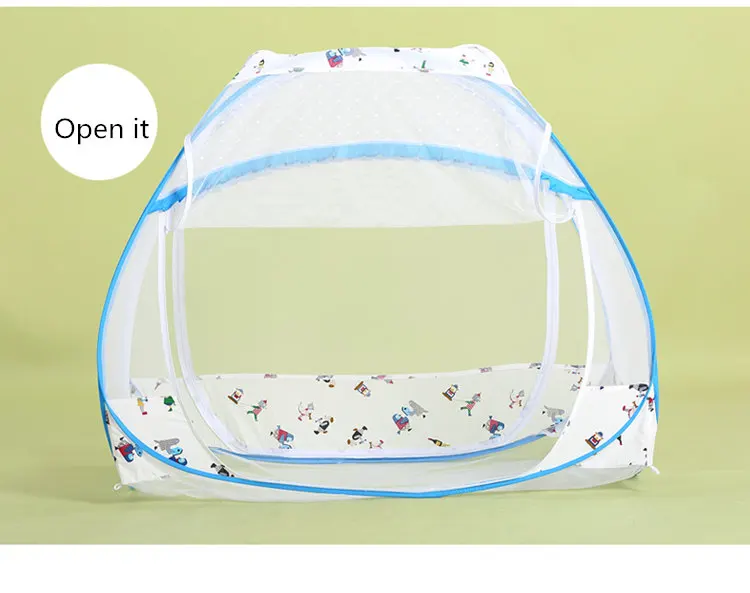 Синяя и розовая складная кроватка для путешествий, палатка без установки, детская кровать с противомоскитной сеткой, полностью защищенная мультяшная детская кровать с навесом