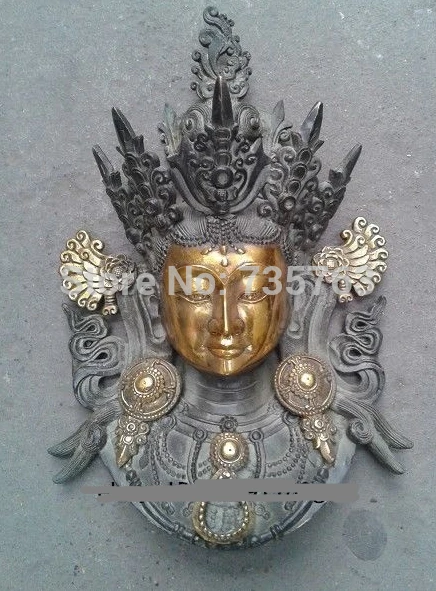 

xiuli 001154 China Pure Bronze kwan yin tara Buddha face mask head statue 12.5