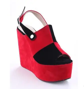 

Women mixed-colors open toe wedges heel sandals Summer new peep toe splicing high heel platform sandals Dress shoes SIZE35-41