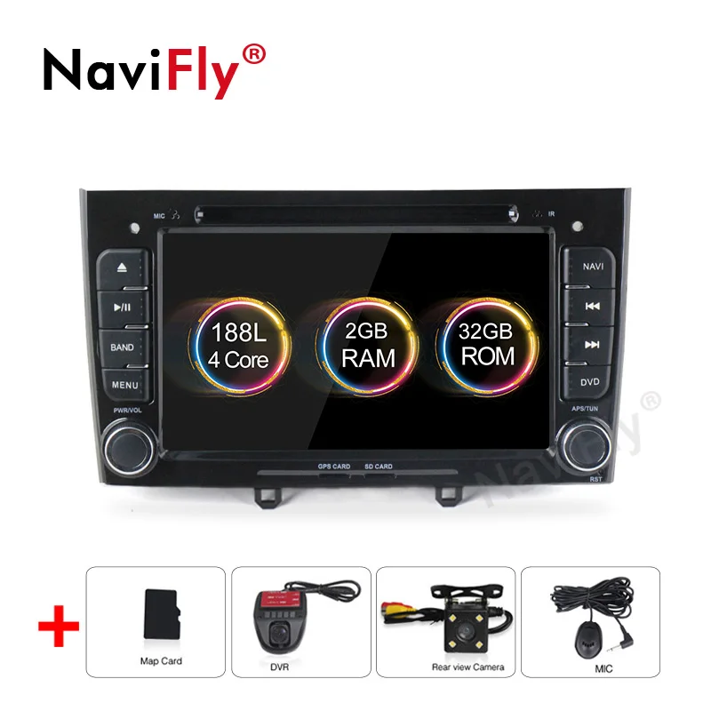 Navifly! 2G+ 32G Android 9,1 2din автомобильный dvd Радио аудио gps навигация для PEUGEOT 308 2007-2013408 2011- стерео головное устройство - Цвет: car dvd DVR camera B