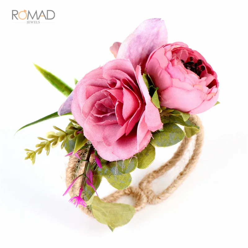 Romad невесты ручной цветы на запястье корсаж Плетеный соломенный браслет на запястье Свадебные аксессуары