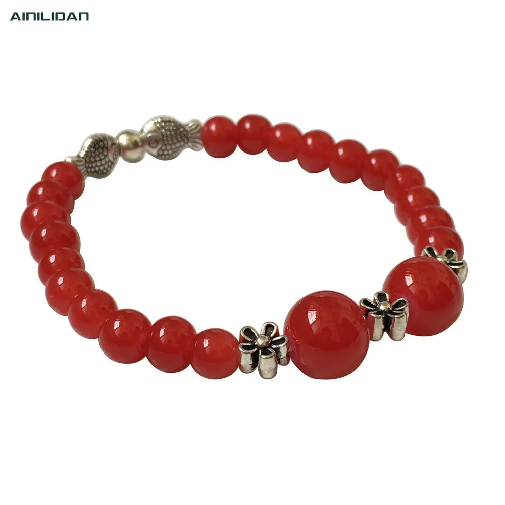 

AINILIDAN Handmade Fashion Glass Beads Beaded Bracelets Vintage Tibetan Silver Flowers Fish Charm Bracelet Bangles For Girl