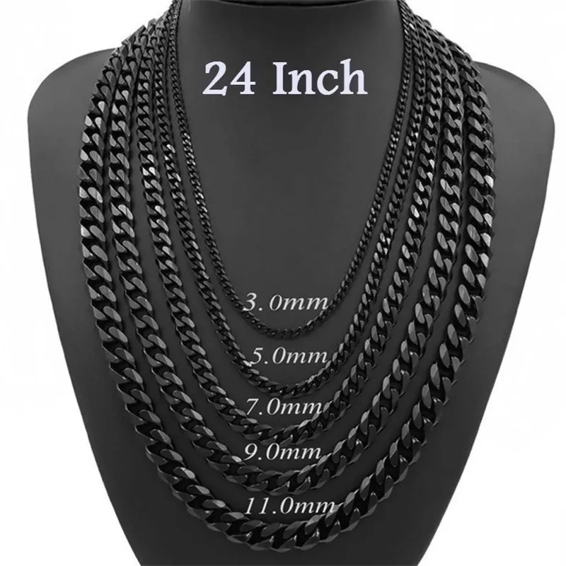 

Black Chains Necklace For Men Necklace Curb Cuban Davieslee Jewelry Gifts 3/5/7/9/11mm Black Tone Unisex Men Jewels