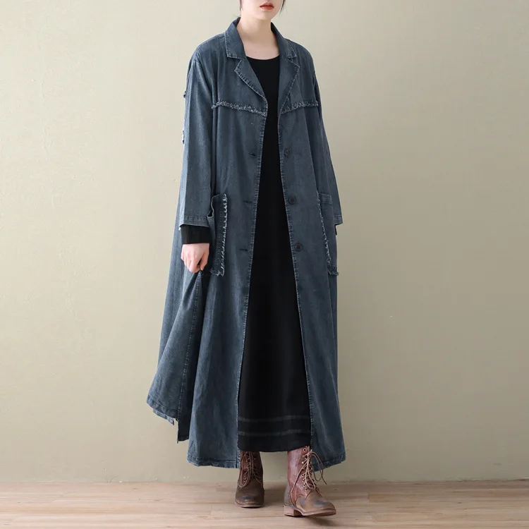 Printemps D884 Blue Grande Taille X Lâche Cowboy Manteau Trench coat Femmes souris Chauve Rétro long 2019 Manches Nouveau Pour noir Littérature Lj5Ac3R4qS