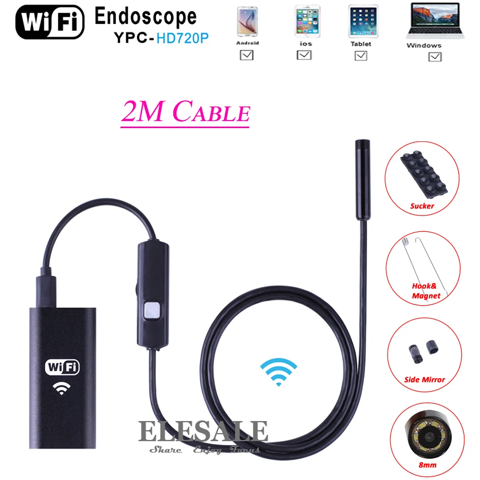 

8mm 2M Wireless Wifi Endoscope Android Camera Borescope HD 720P Waterproof Inspection IOS Iphone Endoscope Camera