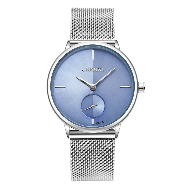 CHENXI женские часы из нержавеющей стали Кварцевые часы Женские повседневные наручные часы браслет часы женские часы подарок браслет Reloje - Цвет: Light Blue Dial