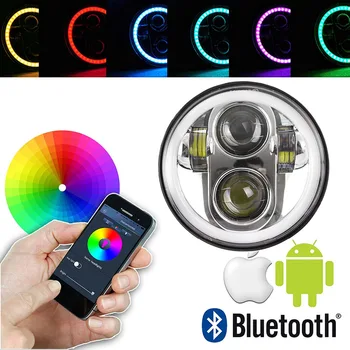 

5.75 inch LED Headlight assembly 40W 30W Hi Low Beam with Halo Multicolour RGB Halo angle eye Bluetooth Remote for Motor