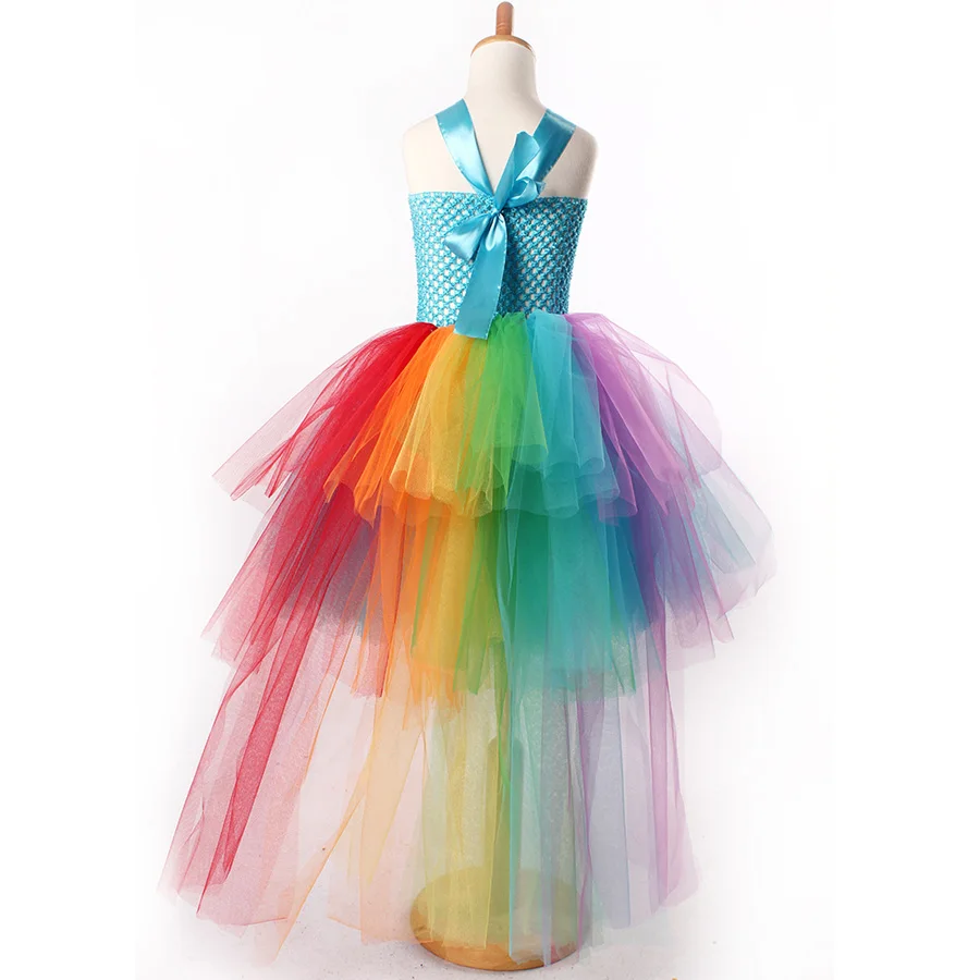 Радужное платье-пачка с хвостом для девочек в стиле пони; Детский костюм для фотосессии на день рождения; костюм на Хэллоуин; детское платье-пачка с единорогом