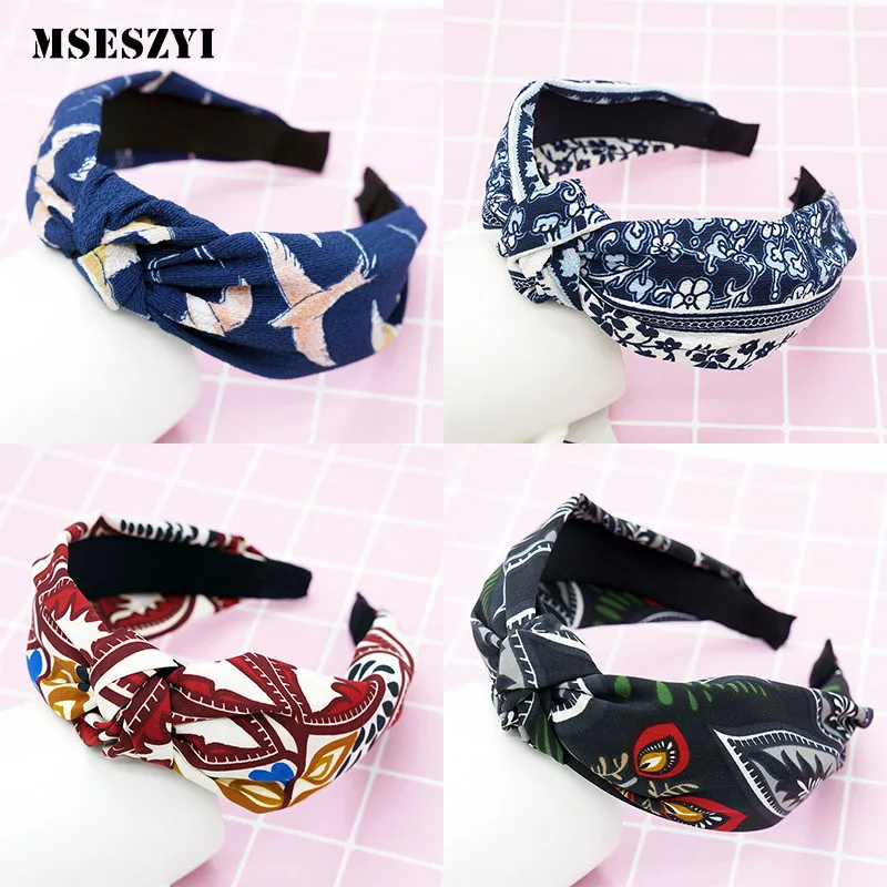 Fashion Women Knot Cloth Bandanas Print Striped Plaid Elastic Headbands