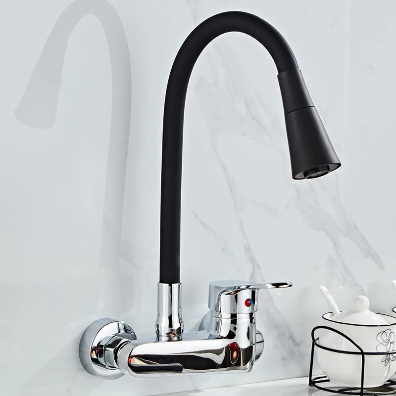 Chrome Wall Mounted Bathroom Basin Faucet Swivel Spout Kitchen Sink Mixer tap 