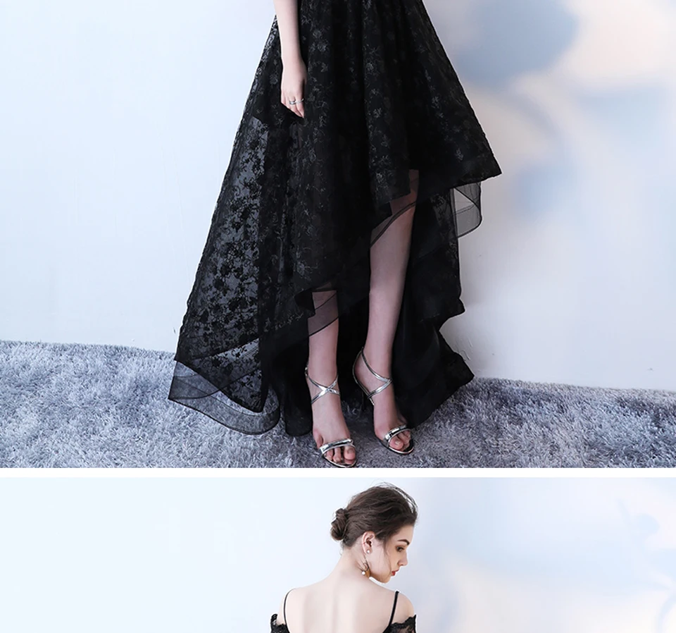long sleeve prom & dance dresses LAMYA High Low Prom Dress Boat Neck With Half Sleeve Evening Party Dresses Women Black Lace Formal Gown Gown Robe De Soiree lavender prom dresses