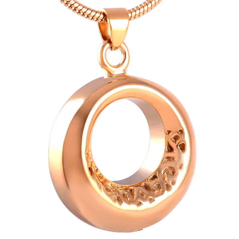 

IJD8197 PVD Gold Stainless Steel Concentric Circles Memorial Urn Cremation Necklace & Pendants Fashion Jewelry for Women and Men