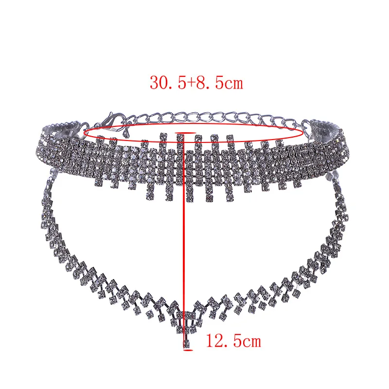 KMVEXO 2017 Fashion Double Layers Heart Crystal Statement Necklace Women Rhinestone Choker Necklace Party Club Wedding Jewelry